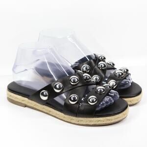 MARC FISHER Prisca Silver Studded Espadrille Chunky Slide Sandals Black Y2K Sz 7